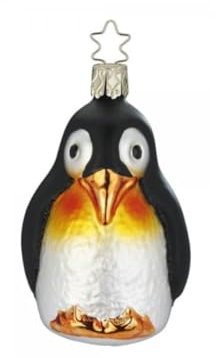 Inge-Glas Kaiserpinguin, 9 cm - Weihnachtsbaumschmuck, Glas, Metall - mundgeblasen und handbemalt, mit Sternenkrönchen-Aufhänger