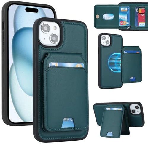 Zouzt for iPhone 15 Plus Detachable 2 in 1 Wallet Case with Card Holder for Magsafe, Magnetic PU Leather Flip Credit Slot Protective Phone Cover Women Men for iPhone 15 Plus 6.7 Inch - Green