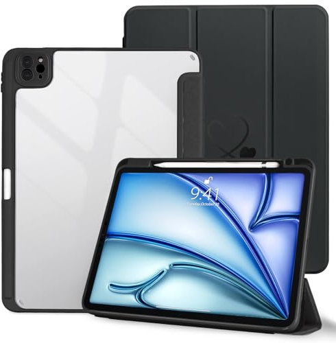 Vozehui Coque pour iPad Air 11 Pouces (M2) 2024, iPad Air 5ème Génération 2022/Air 4ème Génération 2020 10.9 Pouces Slim Clear Back Cover with Pen Holder, Auto Wake/Sleep, Noir