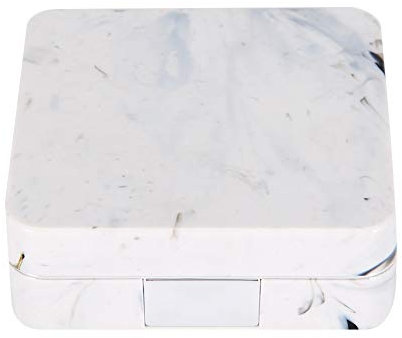 Xcello Marble Surface Square Contact Lens Case with Mirror, Portable and Stylish(6.7cm-Silver)