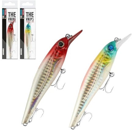 Kornerain Zander Wobbler Hecht,Minnow Wobbler Barsch,80 95 125 145 mm Crankbait Twitchbait Flachläufer,Fish Forellen Barsch Wobbler,Floating Top Water,zum Angeln Zander Barsch Forelle Dorsch (2PcsC2)