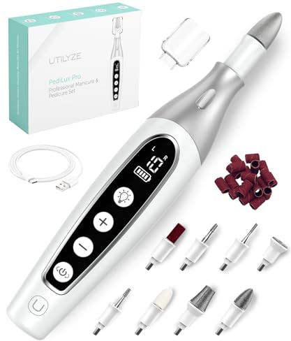 PediLux Pro Professional Manicure Pedicure Kit, Cordless Electric Nail File Drill Set, Thick Toenail Grinder, Toe Nail Dremel Tools, Filer, Buffer, Sander, Remove Cuticles, Callus for Men & Women