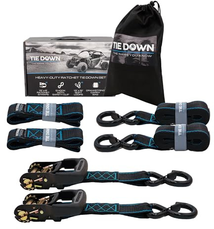 Tie Down 1.5 inch x 8 ft Black Heavy Duty Ratchet Strap, 2-Pack Kit - 5208 lbs. Breaking Load Limit