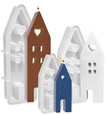 TheStriven 3 Stück Silikonform Haus Silikonformen Epoxidharz Silikonform Gießform Haus Häuser Gießformen Silikon Häuser Haus Silikon Gießform Haus Häuser für Sojawachs Kerzen, Seife, Handwerk (A)