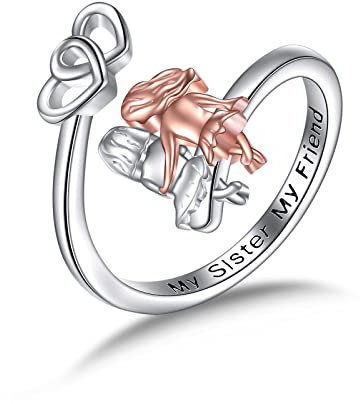 YFN Sorella anelli in argento sterling 925 regolabile anello sorella amicizia gioielli regali per le donne, Argento sterling