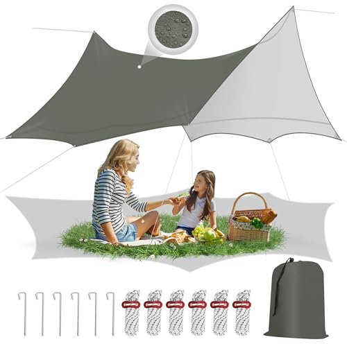 WOLTU Telo Ombreggiante Occhiellato, Vela Ombreggiante Forma di Farfalla 4,4x4,4 m, Telone Impermeabile da Esterno, Protezione UPF 50+, per Campeggio, Pesca, Picnic, Piscina, Grigio