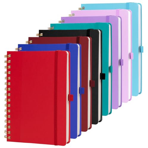 ONAVIA 8 Stück Notizbuch Liniert A5 Spiral Journal, Spirale Notizblock, Spiralbindung Notizheft, Ringbuch Tagebuch mit Premium 100gsm Dickes Papier und Stifthalter, Spiralblock Notizbücher 14x21 cm