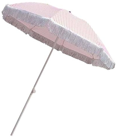 Pink Striped Tassel Parasol, Retro Tassel Garden Umbrella, Hawaiian Parasol, Wear-resistant Sunscreen, Seaside Courtyard Pool Shading, No Base, For Beach Garden Patio(Pink)