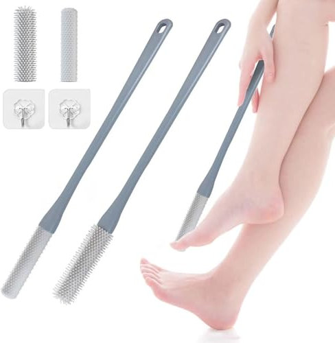 FIHODONE 2 Fußbürste Zehenbürste, Zehenspalt Reinigungsbürste 40cm, Zehenreiniger Fußbadbürste, Duschbürste Langem Stiel für Senioren, Foot Scrubber Fuß