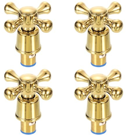 sourcing map 4Pcs Faucet Tap Handle, Shower Knobs, Cold Faucet Knob Handles, Alloy Cross-Arm Faucet Tap Replacement for Kitchen, Shower, Tub, Gold