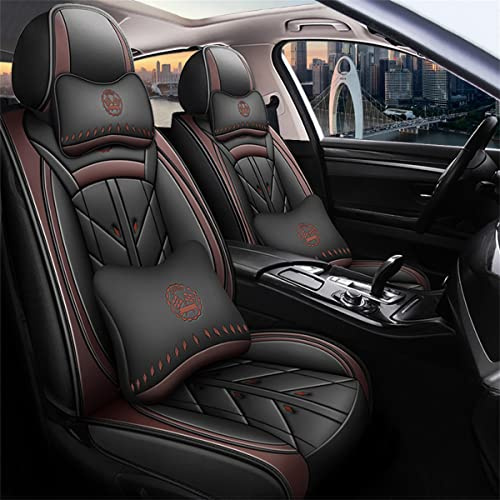 maiqiken Autositzbezug Für Skoda Karoq 2018-2025 Komplettset 5 Sitze sitzbezüge Allwettereinsatz Auto PU Ledersitzbezug Vorne und Hinten 5 Stück, Deluxe Version - Kaffee