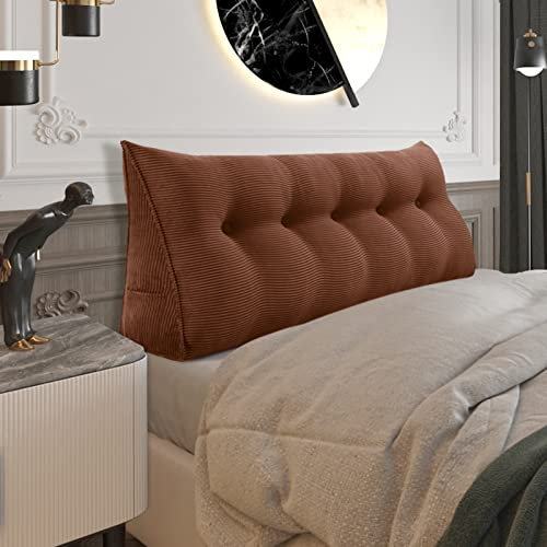 BNCKTRD Rückenkissen Keilkissen Rückenlehne Kissen für Bett Sofa Kopfteil Gepolstert Bettkissen Wandkissen Sofakissen Groß Rueckenkissen Couchkissen Dekokissen Kordsamt Braun 160cm
