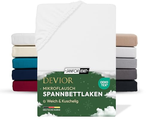 Devior Mikroflausch Winter Spannbettlaken, Weiß, 140x200-160x200 cm – Flauschig weich & wärmend – Mikrofaser mit 190 g/m²– Winter-Spannbetttuch für Topper & Matratzen – Oeko-TEX Zertifiziert