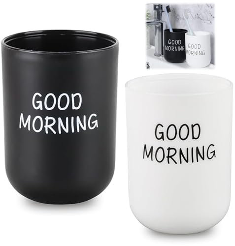 ARCPNRT Zahnputzbecher, 2 Stück Mundwasser Tasse(Schwarz + Weiß), Kunststoff Mundwasser Tasse, Rund Zahnputzbecher, Badezimmer Cup, Wiederverwendbar, Für Reise, Lagerung und Täglichen Gebrauch