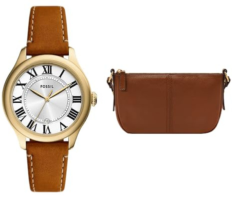 Fossil Damen Gilmore Braune Leder Uhr und Jolie Tasche Braun, Set