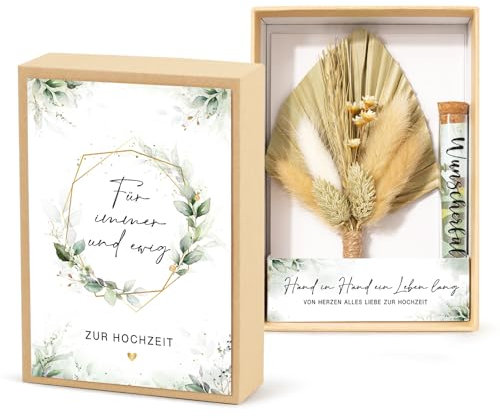 BOFUNX Hochzeitsgeschenke für Brautpaar Geldgeschenk Hochzeit Geld Geschenk Box Inklusive Geschenkbox Hochzeitskarte Trockenblumen Deko Reagenzglas zur Hochzeit Verlobung Hochzeitstag