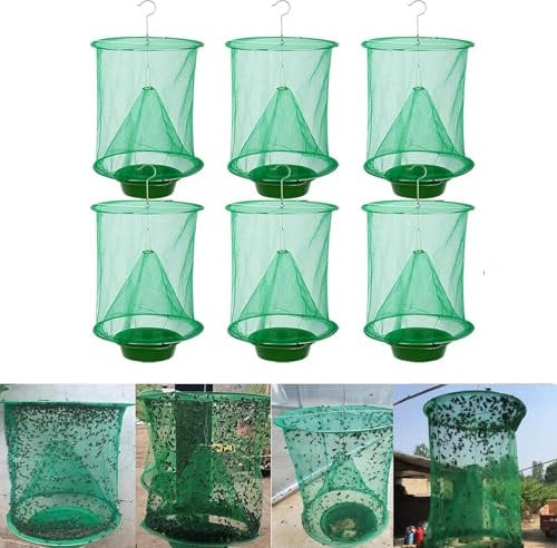 Hängende Fliegenfalle, 6 Stück Ranch Fliegenfallen Outdoor Hängend Wiederverwendbarer Fliegenfänger, Faltbar Käfigfalle für Pferdestall, Bauernhof, Scheunenobstgarten