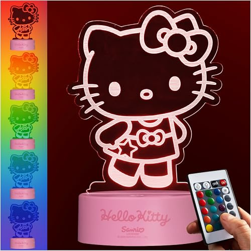 Get Trend Hello Kitty Nachtlicht für Kinder, LED Acryl Lampe mit Fernbedienung & Touch, 3D Illusion Nachttischlampe, USB & Batterie betrieben, Geschenke für Kinder (Multi Hello Kitty)