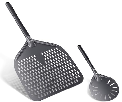 NUTUNI Perforierter Pizzaschaufel 12 Zoll Pizzaschieber 6 Zoll Pizzawende, Pizzaschieber 30 x 39 cm Fläche, emperaturbeständig, geeignet für Backöfen, Pizzaöfen und Brotöfen