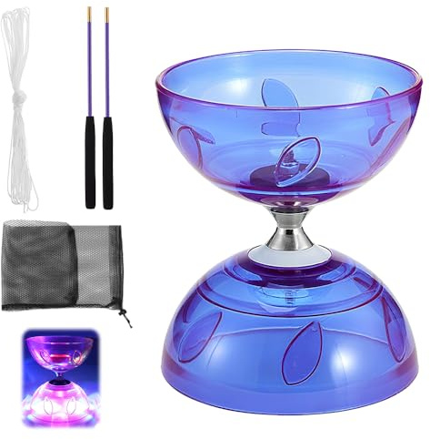 XUXLEKK Diabolo Freiläufer mit Kugellager Dreifache Lagerung Set, Diabolo Leuchtend im Dunkeln, Jonglier-Set, Jonglierspielzeug, für Kinder Erwachsene, Anfänger Profis (Lila)
