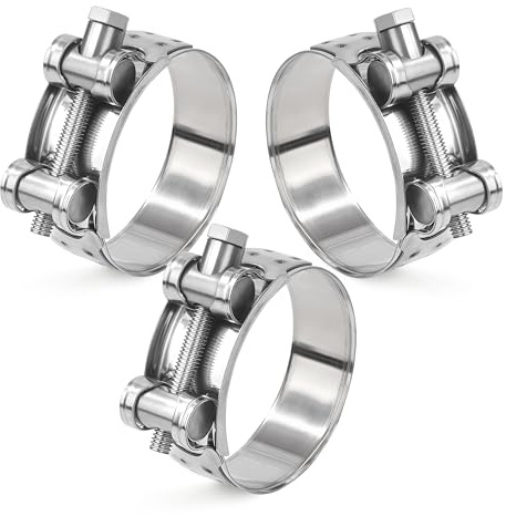 Songella Collier Echappement Collier de Serrage en Acier Inoxydable 56-59mm Manchon Echappement pour les Tuyau d'échappement Voitures Motos 3 Pièces