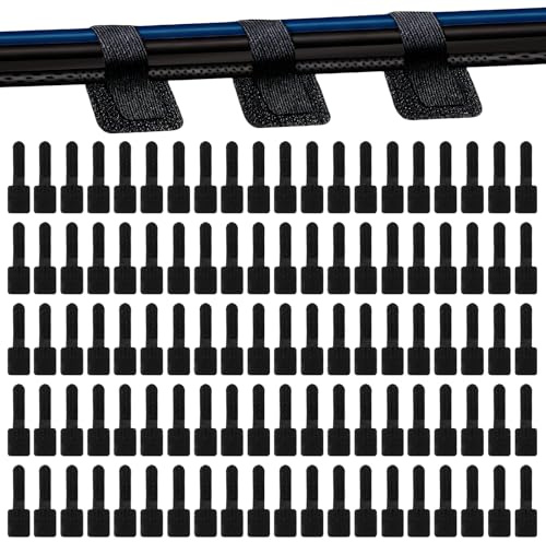 100 Pcs Reusable Cord Holder Adjustable Hook Loop Cable Ties | Nylon Cable Management Wire Organizer for TV Data Cables Headphones Electronic Wires Black