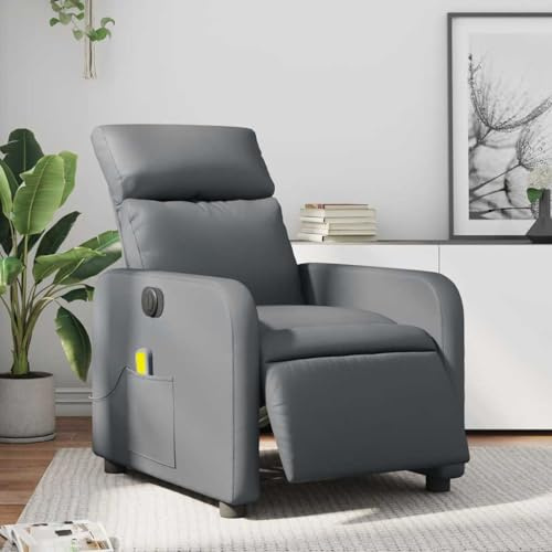 Owoxanthellate Fauteuil de massage électrique, en cuir synthétique, gris, 66 x 89,5 x 95,5 cm, fonction inclinable jusqu'à 135°, 6 points de vibration, fauteuil TV, fauteuil relaxant pour salon