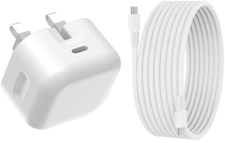 Type C Charger Fast Charging, [MFi Certified] 25W Foldable Travel Charger with 6.5FT Cable Included UK Plug Adapter for Samsung/Phone/iPad and AirPods