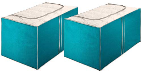 WENKO 2er Set Aufbewahrungsbox Breeze - 230 Liter, 91 x 53 x 48 cm (LxBxH), Petrol, atmungsaktives Vlies