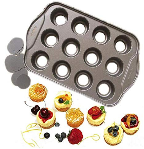 12 Tasse Mini Cheesecake à tarte rond Poêle anti-adhésive, Tarte quiche Moule, Moule Cookie Dessert Moule à Cake Cupcake outils, métal, muffins de moules, amovibles four Poêle, DIY Chocolat