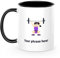 Personalised Emoji 11oz Mug Featuring Woman Lifting Weights Light Skin Tone Black