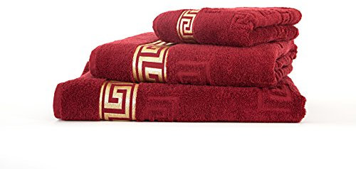Luxus Medusa Handtuch 50x90 cm im 4er Pack - Feinste Ringgarn Baumwolle, Jacquard Webung, Hochflor Frottee Mit Flachprägung und Goldener Bordüre (Bordeaux)
