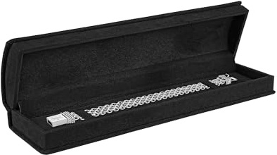 Noble Luxurious Suede Bracelet Jewellery Box with Matching Two Piece Packer with Ribbon for Engagement, Proposal or Special Occasions (Black, Bracelet Box)