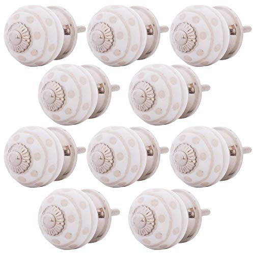 Knober 10 Stück | Set | 10 X identische Knäufe | ALBA | Weiß | verziert Montur aus Edestahl | Möbelknöpfe 30 mm Knauf | Türgriff Gewinde metrisch M3 | verziert