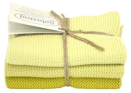 Solwang Putzlappen 3er Set, gestrickte Wischtücher aus Baumwolle (Frühlingsgrün Kombi)
