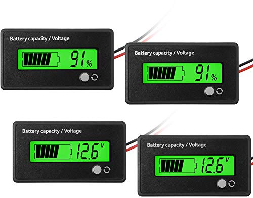 Frienda 2 Stück DC 12V 24V 36V 48V 72V Batteriemesser mit Alarm, Grün | Spannungsanzeige, Batteriekapazität, Monitore, Blei-Säure-Batterieanzeige und Lithium-Ionen-Akku