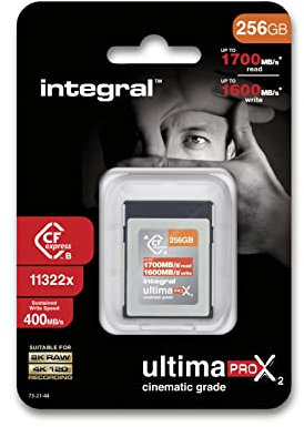 Integral 256GB CFexpress Memory Card Type B 2.0 8K RAW and 4K 120 FPS 1700MB/s Read 1600MB/s Write Speed Designed for the Cinematographer and Professional Photographer