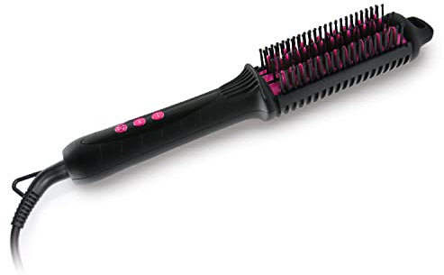 ELISON Elektrische Glättbürste, Keramikbeschichtung, Anti-Verbrühungsfunktion, einstellbare Temperatur, mit Etui, Farbe Schwarz-Fuchsia