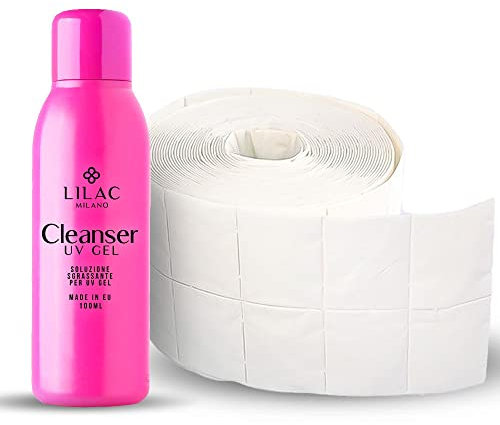 Lilac - Cleaner With Pads 500 Pieces, Cleanser Degreaser For Gel Nail Polish, With Pure Cellulose Wipes Made in Germany, To Hygienize, Degrease And Remove Residues.