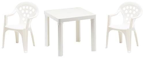 hLine Kinder Garten Sitzgruppe Tisch mit Stühlen Gartenstuhl Sessel (1 Tisch 2 Stühle weiß)