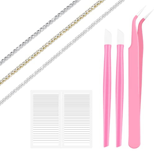Nail Rhinestone for Nail Art Decorations 3 Strips each of 100cm, Rhinestone Pearl Gold Silver Chain Nail Gems for Acrylic Nails