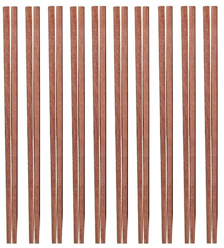 DXIA 10 Pares Palillos, Palillos de Madera Reutilizable Natural Lavable, Natural del Estilo Antideslizante del Palillos, para lavavajillas Madera Palillos Chinos Vajilla Set, Hecho a Mano