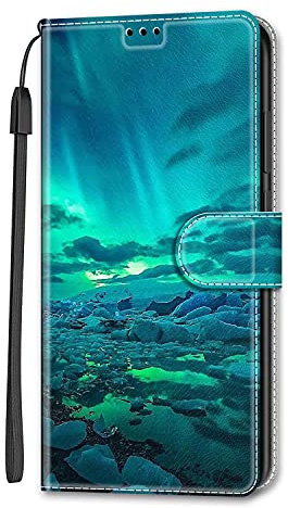 Dfjhure Samsung A14 Case Leather Flip Wallet Phone Case Cover Silicone Shockproof Bumper Cover Stand View Cover with Card Slots Phone Case For Samsung Galaxy A14 4G/5G- Aurora