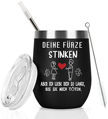 Livole Valentinstag Geschenke für Ihn, Freund, Männer, Partner Geschenke für Ihn, Paare - Deine Fürze Stinken Aber Ich Liebe Dich so Lange Bis Sie Mich Toten - 12oz Kaffeebecher to go Thermo, Schwarz