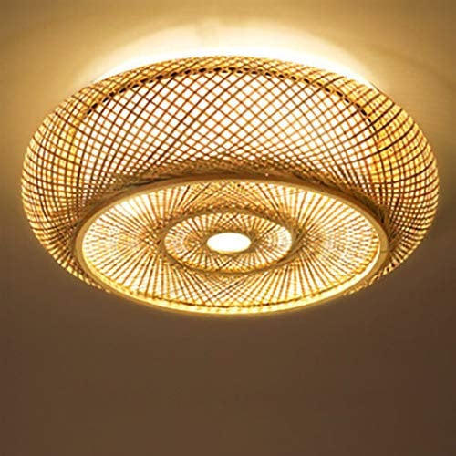 SanBouSi Deckenlampe Boho Antike Bambus Deckenlampe Retro Kreative Rattan Lampenschirm Kronleuchter E27 Land Korridor Pendelleuchte Handgewebte Warmes Lamp 40cm