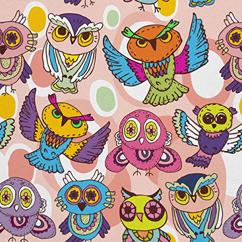 HEKO PANELS Stoff Oxford Wasserdichte Meterware Canvas-Stoff Polyester Stoff Zum Nähen Nähstoffe Möbelstoffe Dekostoffe Wasserabweisend Blickdicht Kinder Eulen Bunt 1 Meter 155 x 100 cm