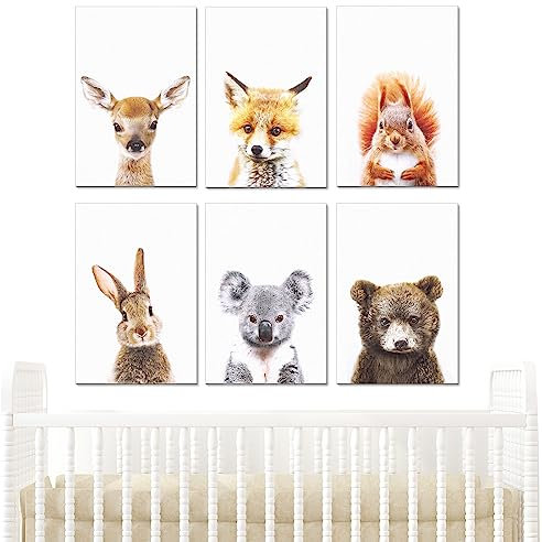 6 Teiliges Set Bilder Kinderzimmer Babyzimmer Tiere des Waldes Poster Deko A4 Poster Kinderzimmer Wandposter Poster Wandbilder für Kinderzimmer Deko
