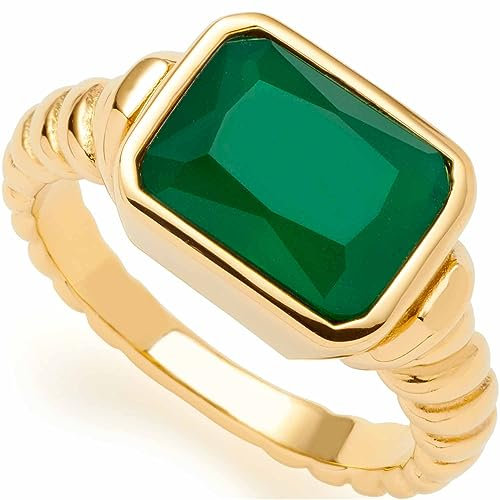 Leonardo Jewels Susa Damen Fingerring aus Edelstahl IP Gold, Siegelring mit grünem Glaskristall, Ringgröße 17, Schmuck Geschenk für Frauen 023210