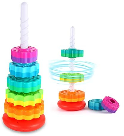 Spinning Stapelspielzeug Regenbogen Turm, Kinder stapelbares Spinning Spielzeug, Pädagogisches Spielzeug für Kleinkinder 1-3, Starker ABS Kunststoff, Farbe-Form-Erkennung, baut sensorisch für Motor