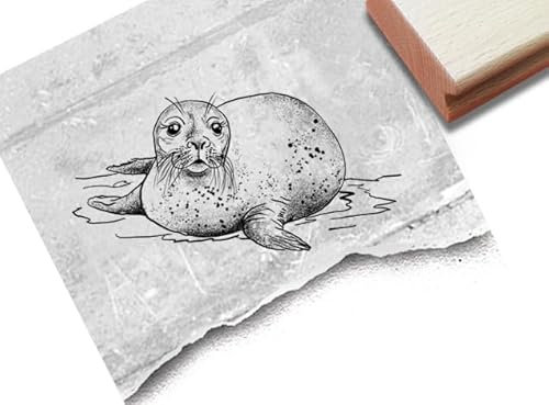 Stempel Robbe Seehund - Motivstempel Tier Tierstempel Meer Ozean Robbenstempel Seal stamp - Karten Basteln Deko Geschenk Scrapbook - von zAcheR-fineT (groß ca. 59 x 29 mm)